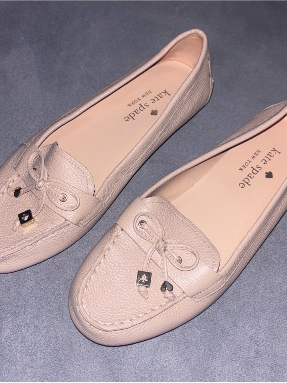 kate spade Blush Pink Leather Bow-Tie Driving Loafers